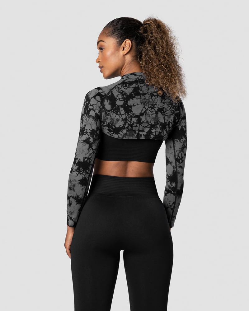 define seamless ls shoulder top tie dye black