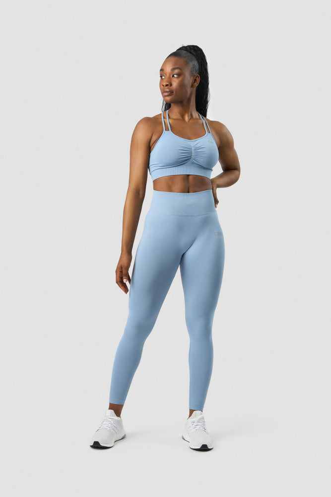 define seamless scrunch sports bra dusty blue