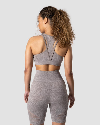 queen mesh icon sports bra khaki melange